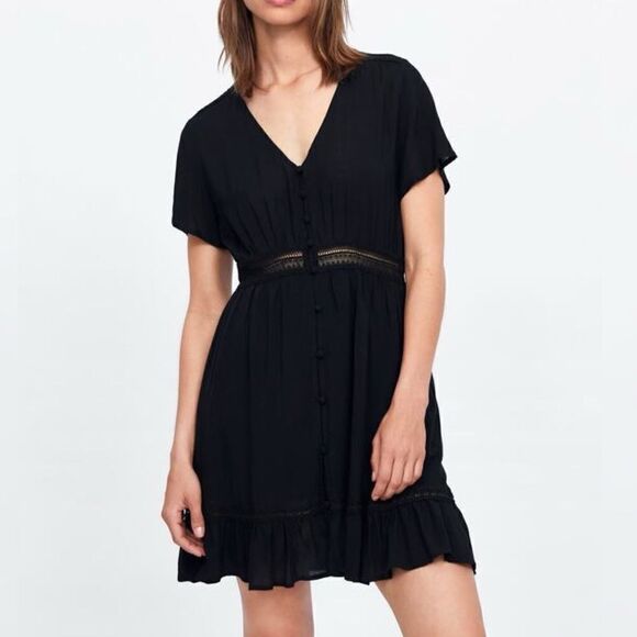 Zara Ruffled Black Dress - Picture 1 of 6